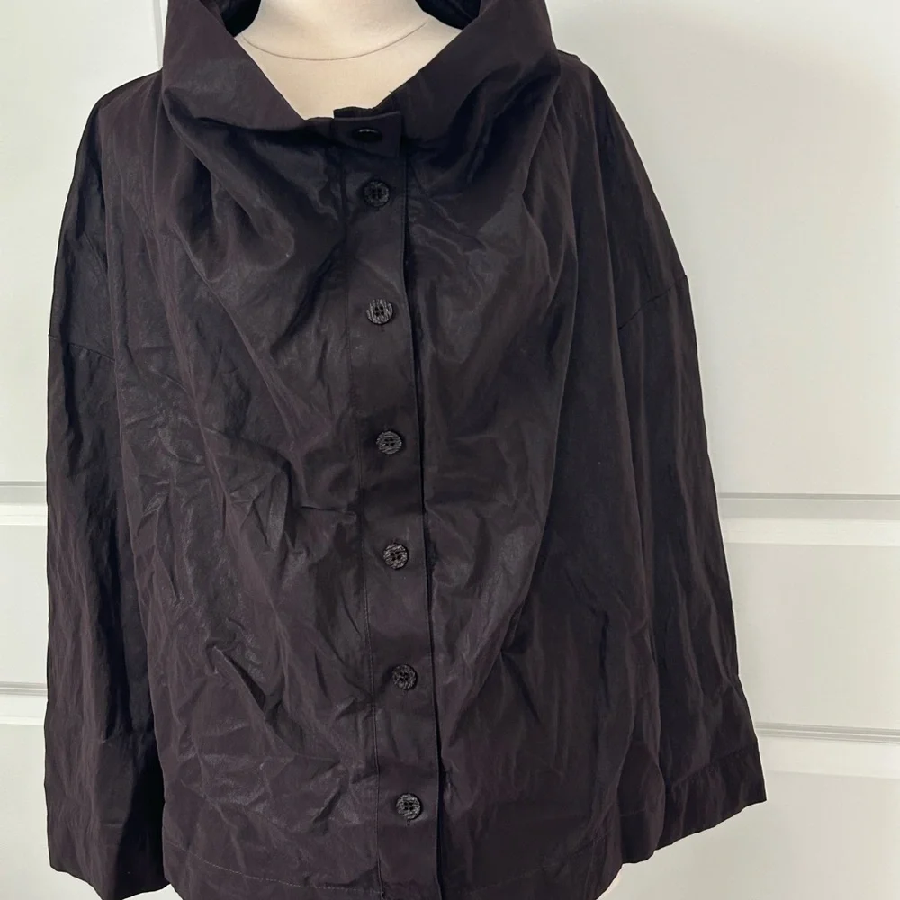 OZAI N KU sz 3XL 3X Brown Coated Crinkle Funnel Neck Jacket Top Lagenlook